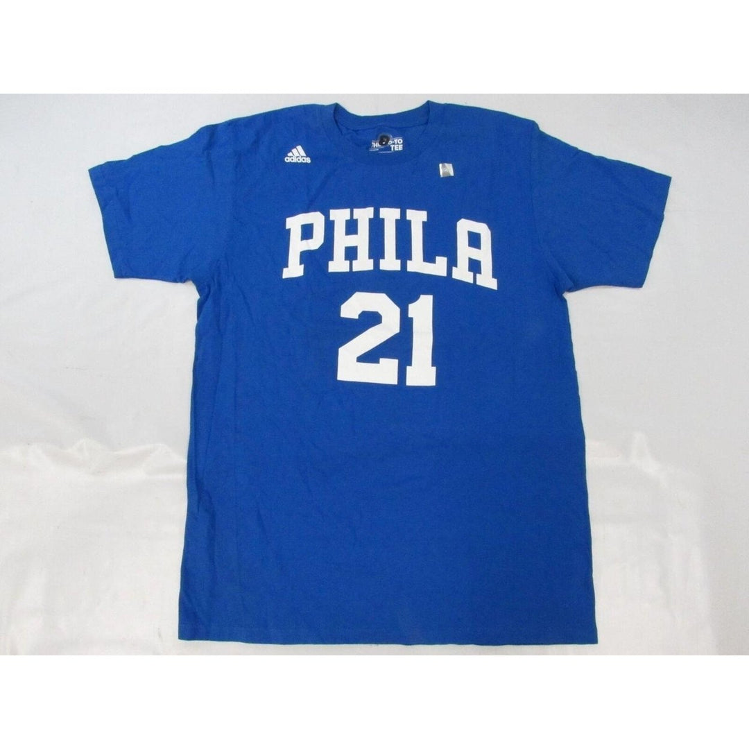 Philadelphia 76ers 21 Joel Embiid Mens Size L Large Blue Adidas Shirt Image 1