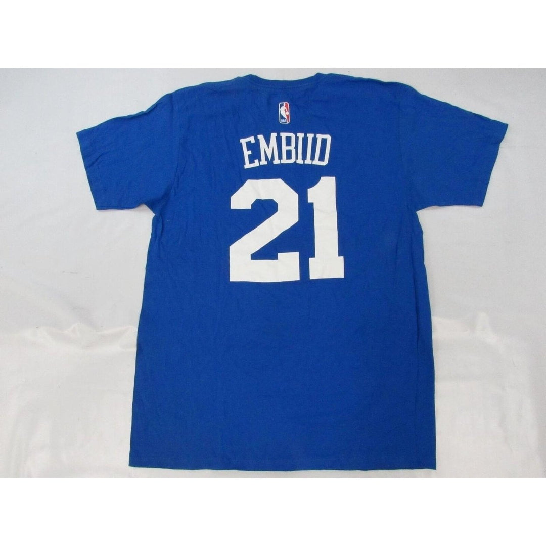 Philadelphia 76ers 21 Joel Embiid Mens Size L Large Blue Adidas Shirt Image 2