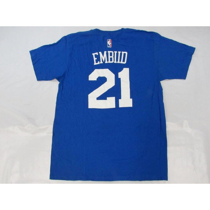 Philadelphia 76ers 21 Joel Embiid Mens Size L Large Blue Adidas Shirt Image 2