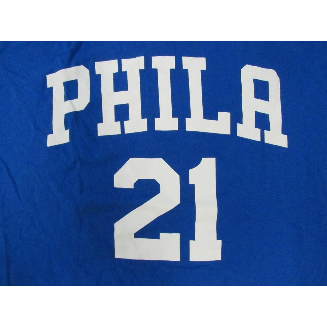 Philadelphia 76ers 21 Joel Embiid Mens Size L Large Blue Adidas Shirt Image 3