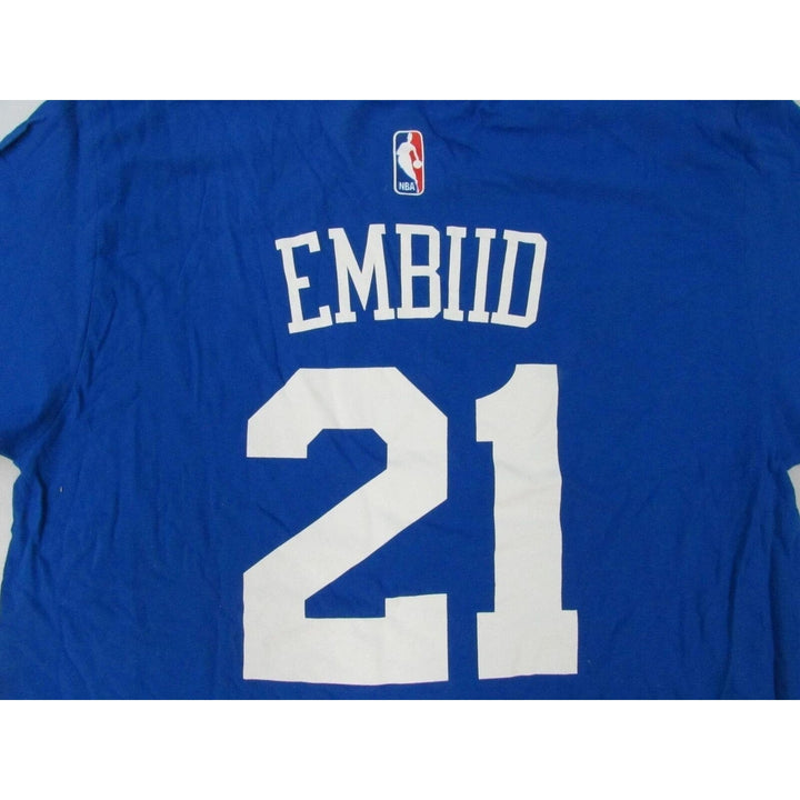 Philadelphia 76ers 21 Joel Embiid Mens Size L Large Blue Adidas Shirt Image 4