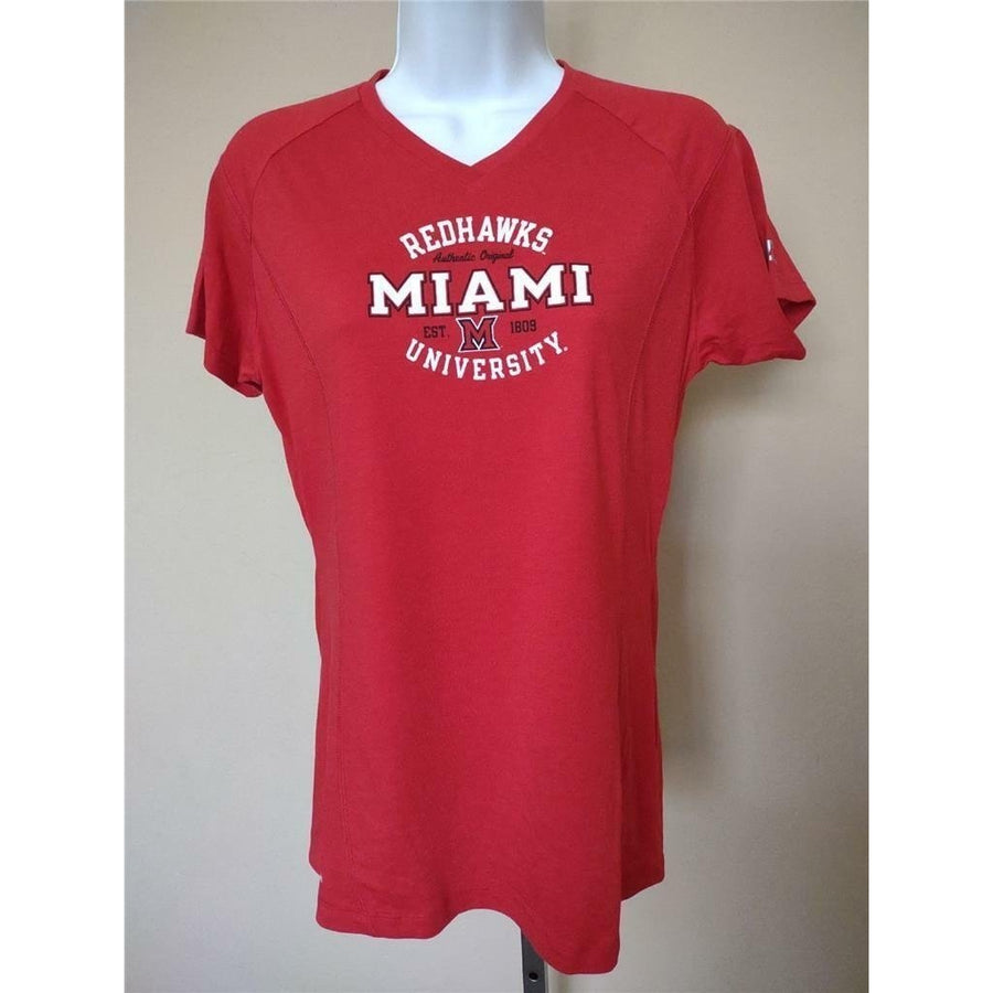 Miami Red Hawks Womens Size M Medium Red Russell Dri-Power Shirt Image 1