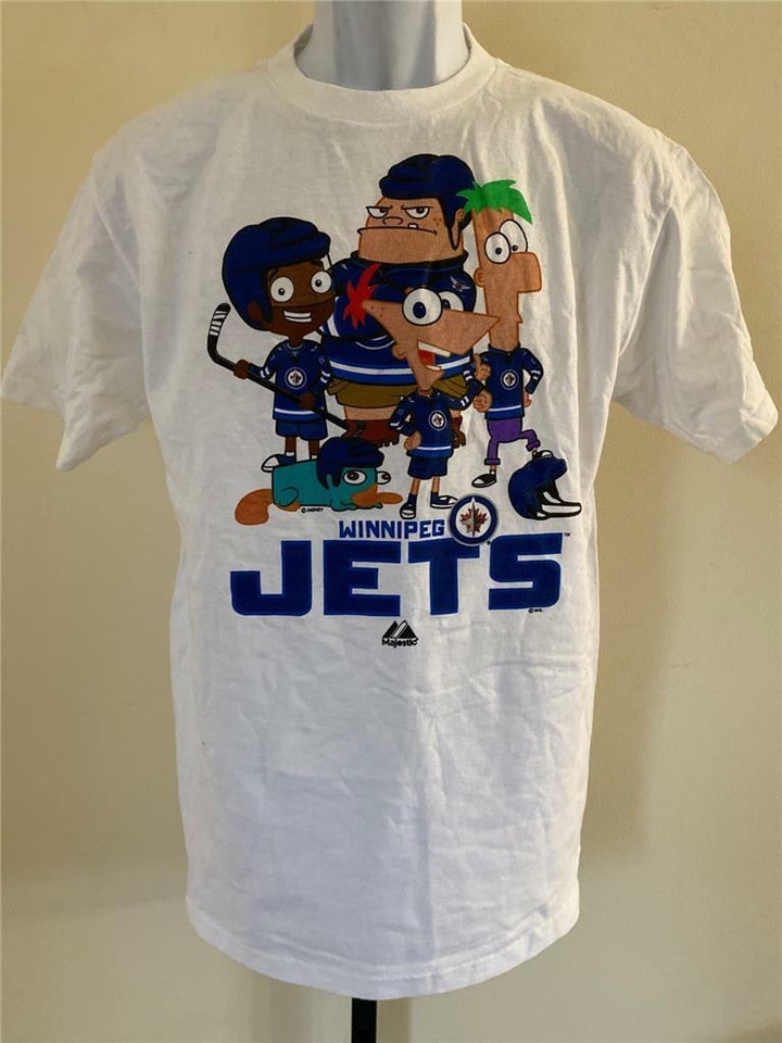 Winnipeg Jets Phineas and Ferb Youth Size XL White Shirt Image 1