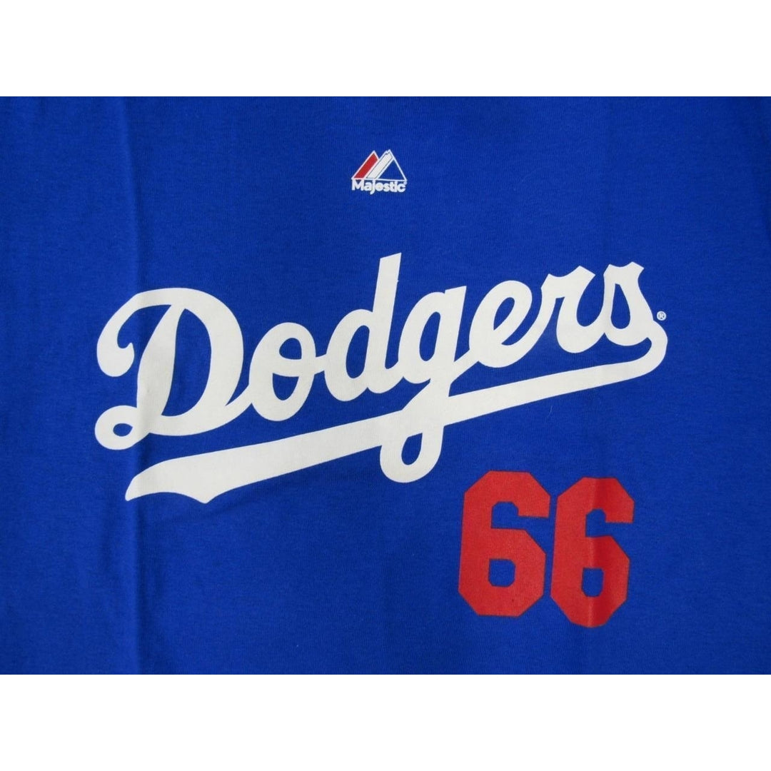 Yasiel Puig 66 Los Angeles Dodgers YOUTH Size L Large Majestic Blue Shirt Image 4