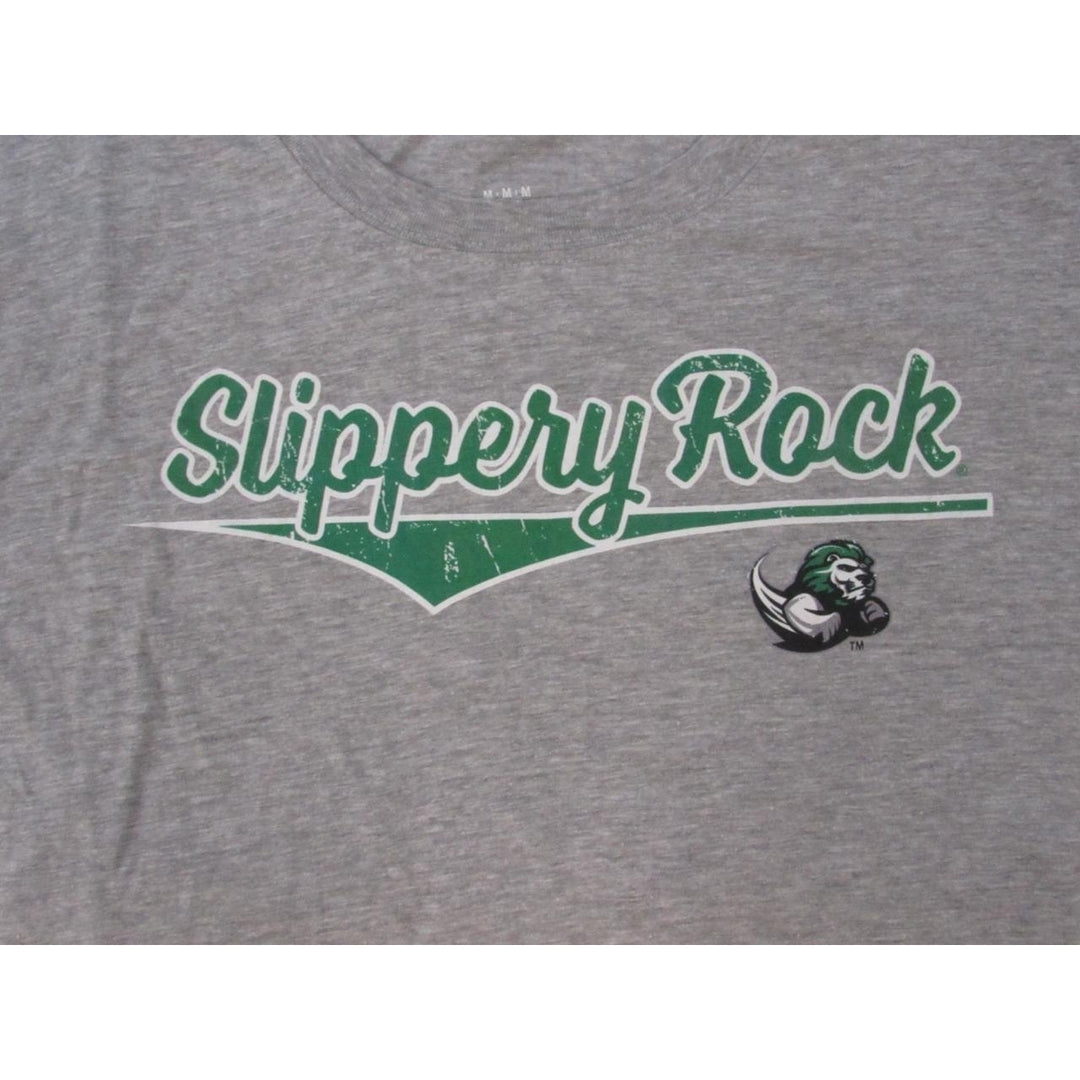 Slippery Rock Lions Mens Size M Medium Heather Gray Shirt w/ Distress Print Image 3