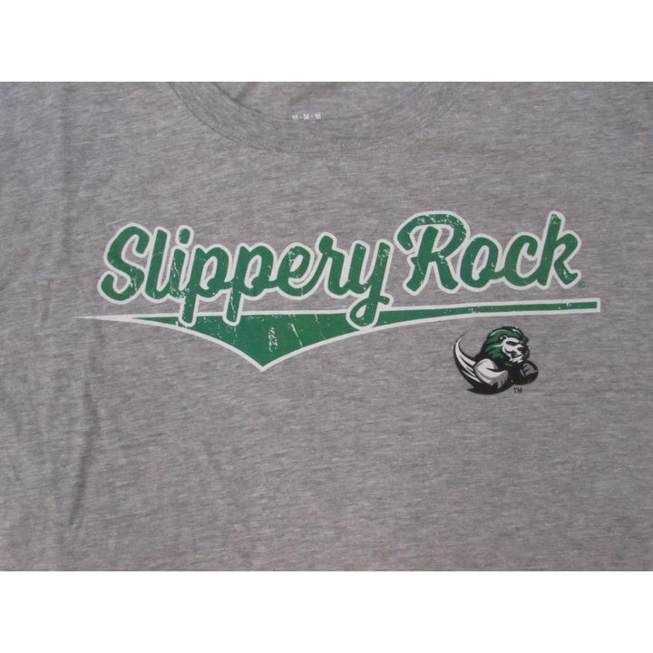 Slippery Rock Lions Mens Size M Medium Heather Gray Shirt w/ Distress Print Image 3