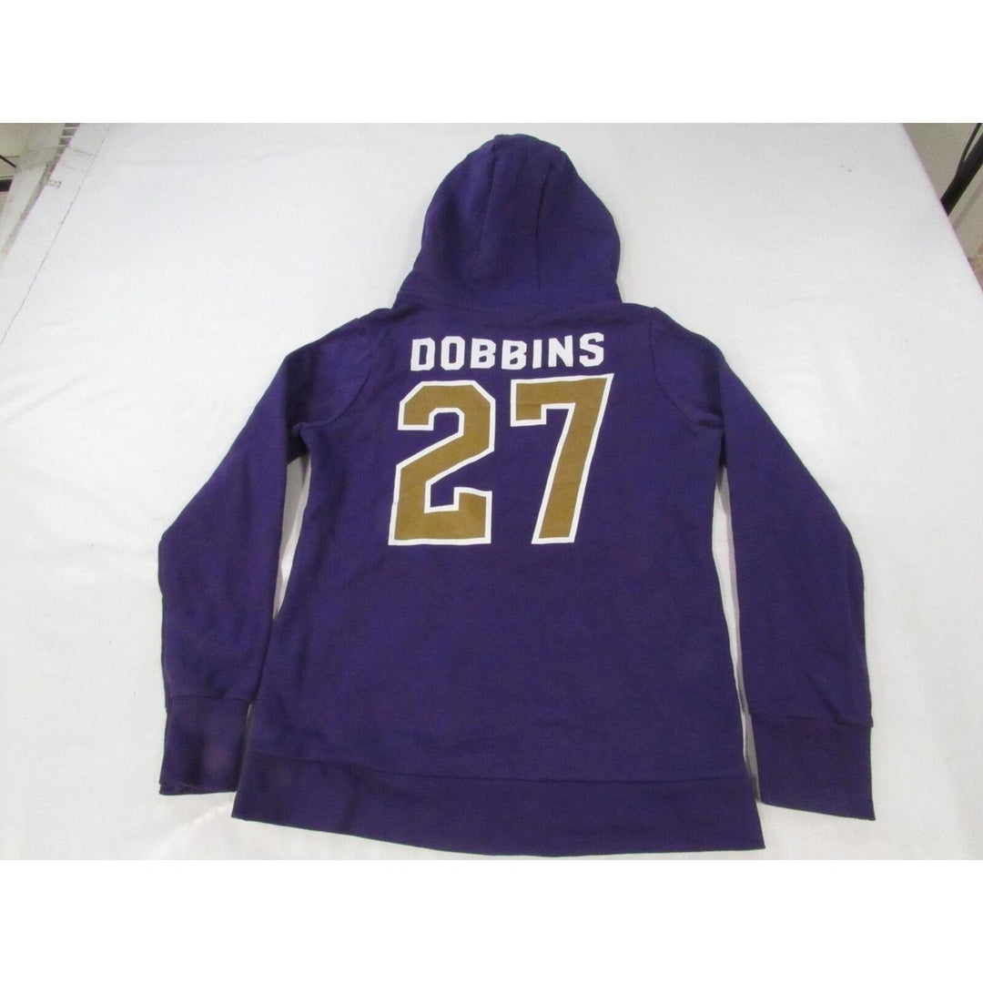 Baltimore Ravens 27 J.K. Dobbins Womens Size M Purple V-Neck Hoodie Image 2