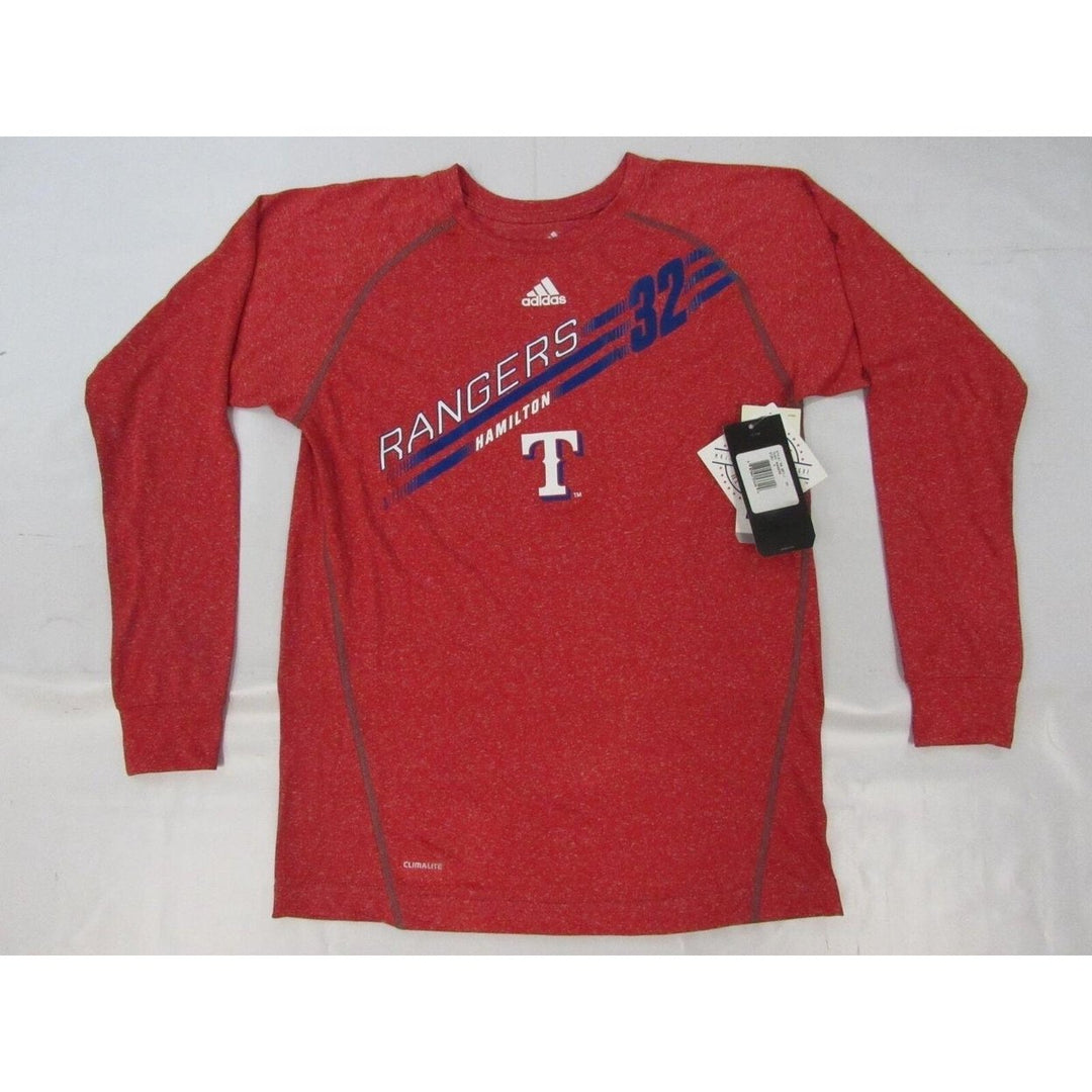 Texas Rangers 32 Josh Hamilton Youth Size M Red Long Sleeve Adidas Shirt Image 1