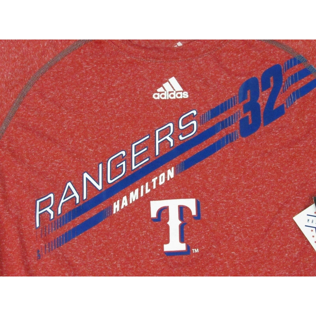 Texas Rangers 32 Josh Hamilton Youth Size M Red Long Sleeve Adidas Shirt Image 3