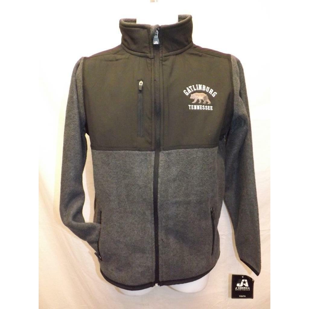 Gatlinburg Tennessee Youth Size L Large Gray/Black Full Zip Fleece Jacket Image 1