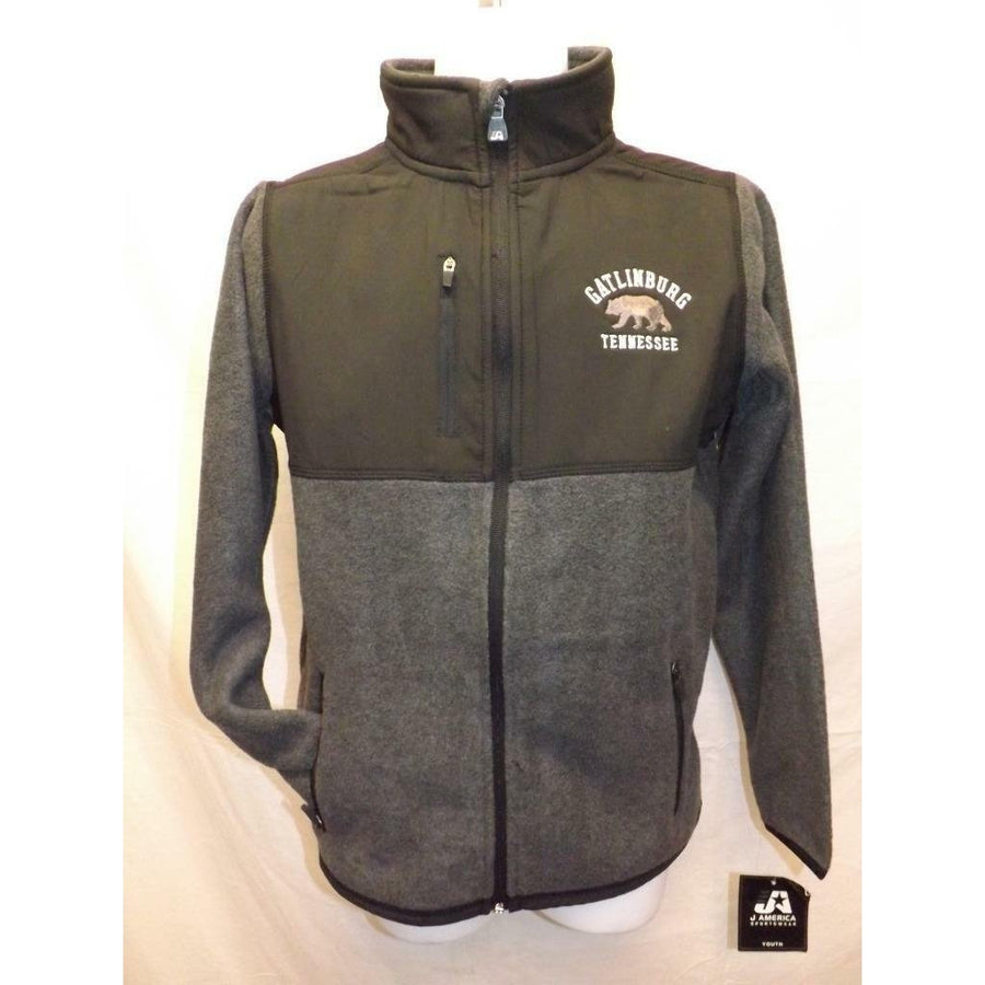 Gatlinburg Tennessee Youth Size L Large Gray/Black Full Zip Fleece Jacket Image 1