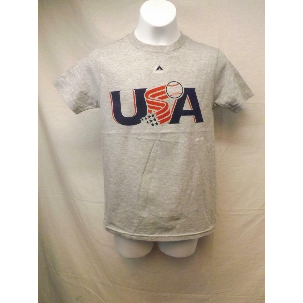 USA Baseball Majestic Youth Small S 8 Grey Tshirt Image 1