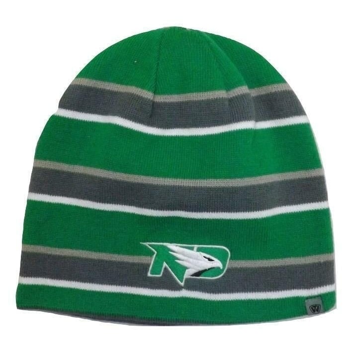 North Dakota Fighting Hawks Mens Size OSFA Reversible Green Gray Beanie Image 1