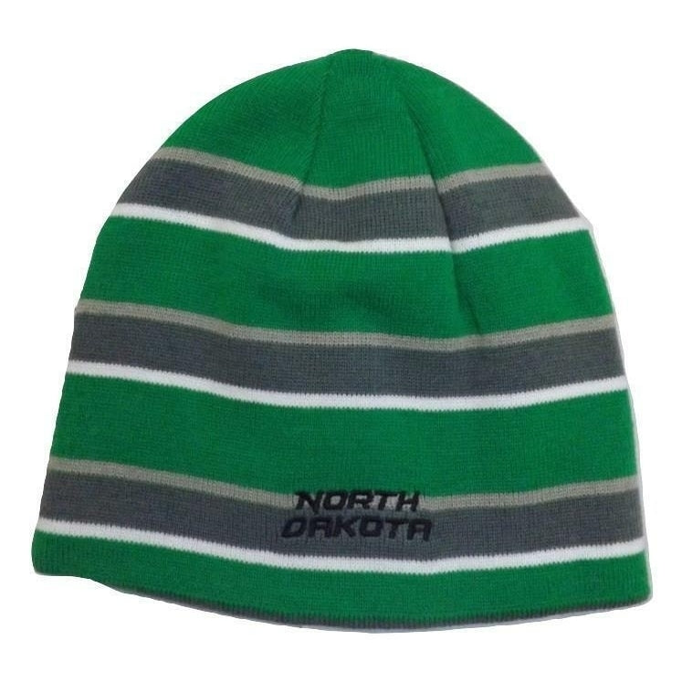 North Dakota Fighting Hawks Mens Size OSFA Reversible Green Gray Beanie Image 2