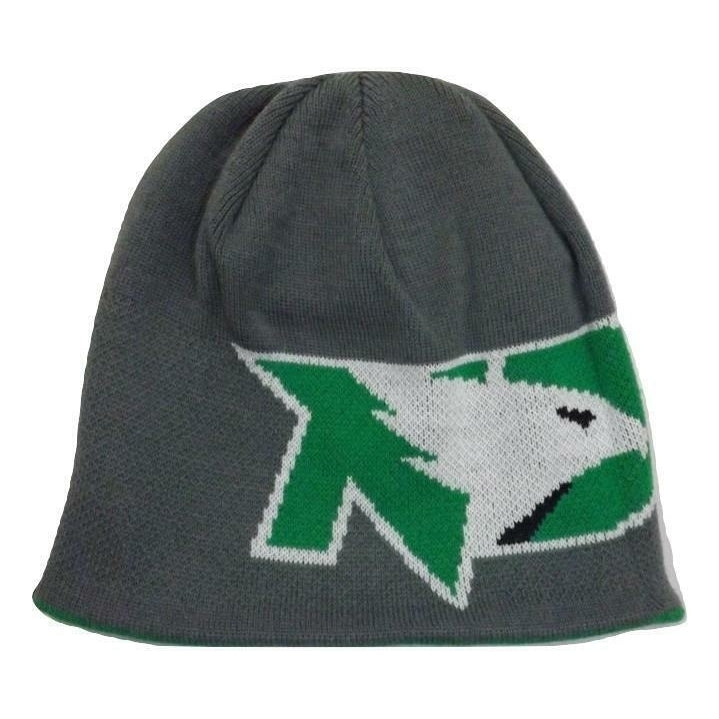 North Dakota Fighting Hawks Mens Size OSFA Reversible Green Gray Beanie Image 3