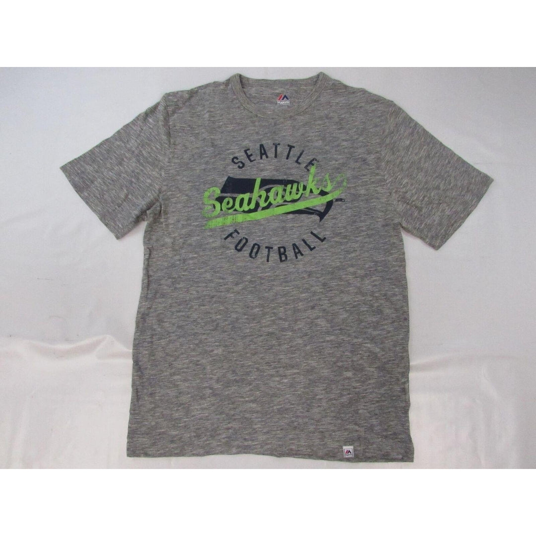 Seattle Seahawks Mens Size M Heather Gray Majestic Shirt w/ Distressed Print Image 1