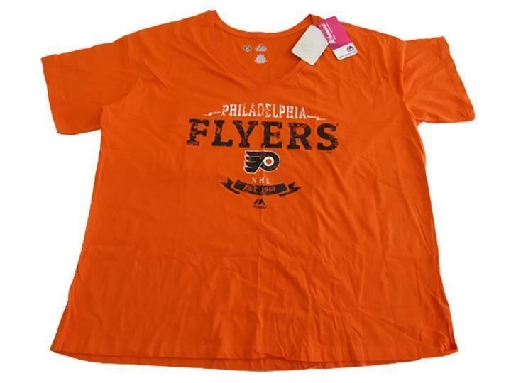 Philadelphia Flyers Womens Plus Size 2XL Majestic Orange Distressed Shirt Image 1