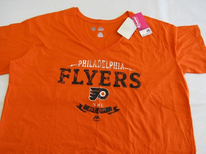 Philadelphia Flyers Womens Plus Size 2XL Majestic Orange Distressed Shirt Image 3