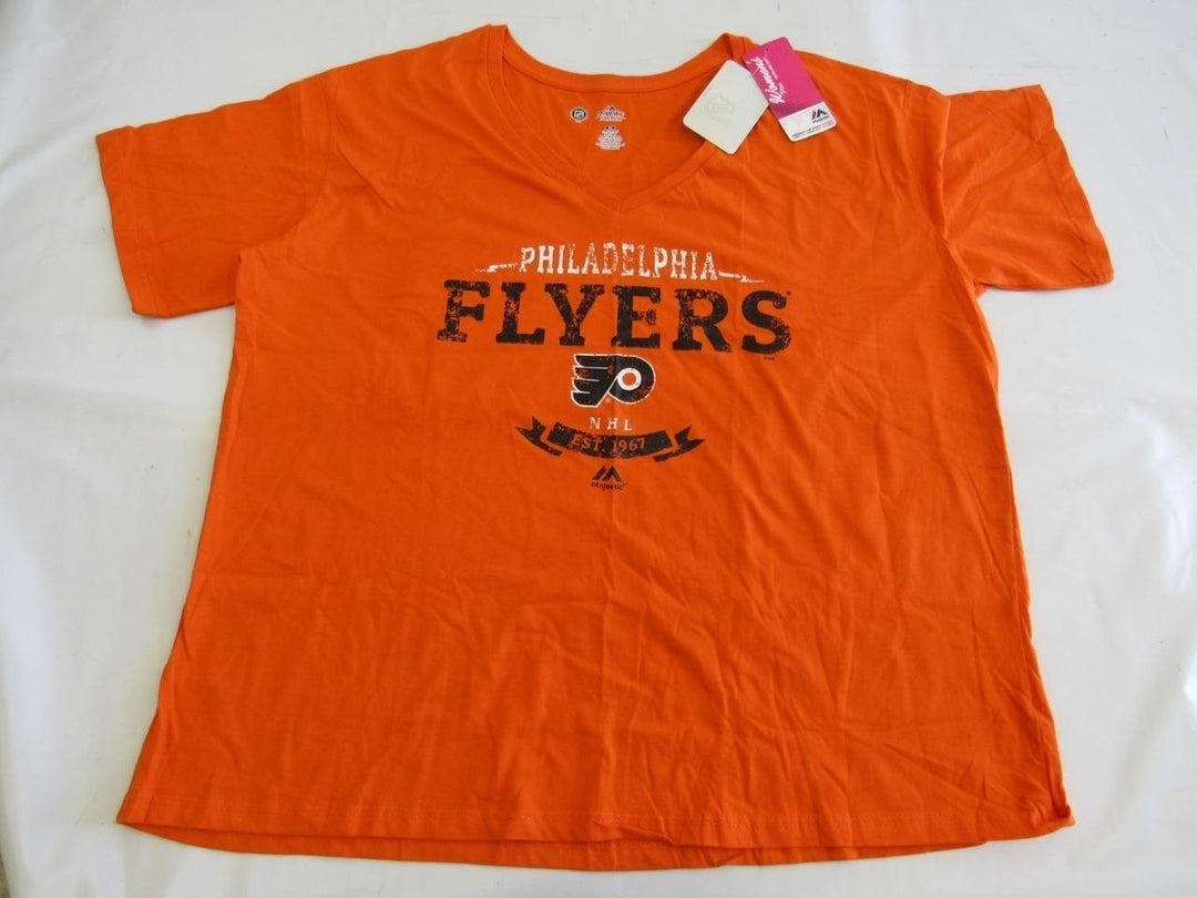 Philadelphia Flyers Womens Plus Size 2XL Majestic Orange Distressed Shirt Image 4