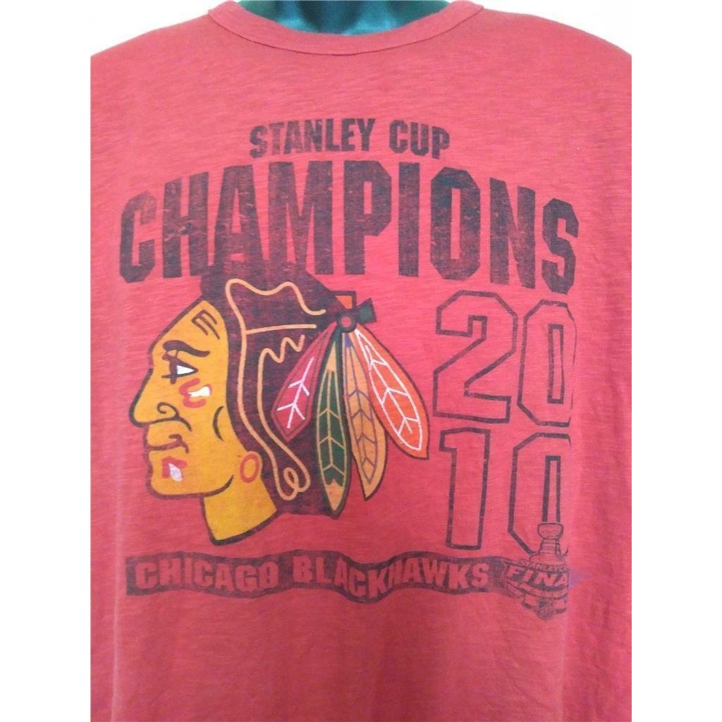 Minor Flaw Chicago Blackhawks 2010 Stanley Cup Champs Mens Size M Red Shirt Image 2