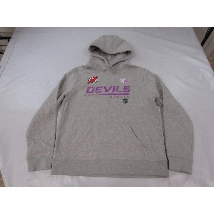 Jersey Devils "Hockey Fights Cancer" Mens Size L Light Gray Hoodie Image 1