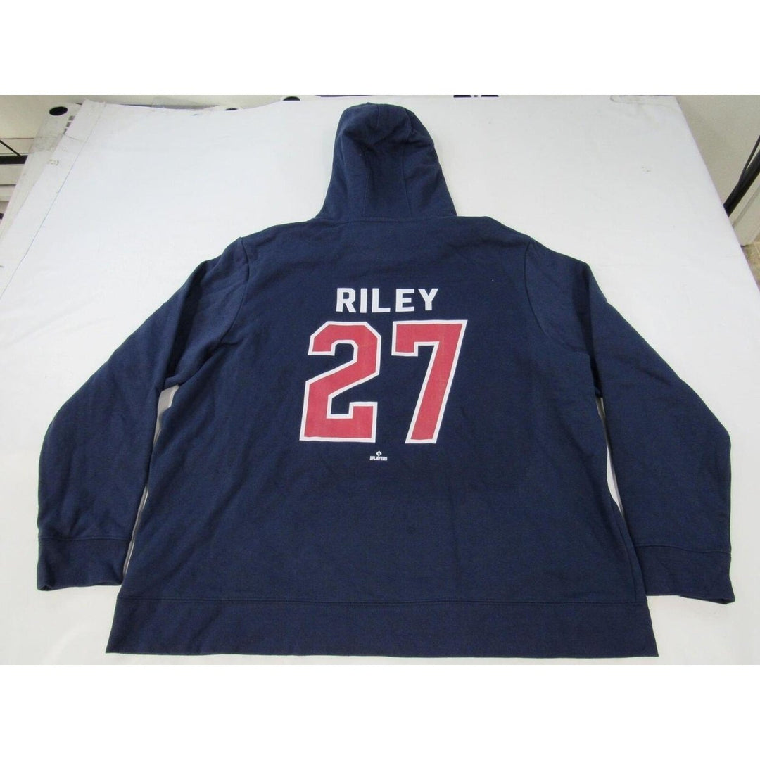 Atlanta Braves 27 Austin Riley Mens Size 3XL 3XLarge Navy Blue Hoodie Image 2