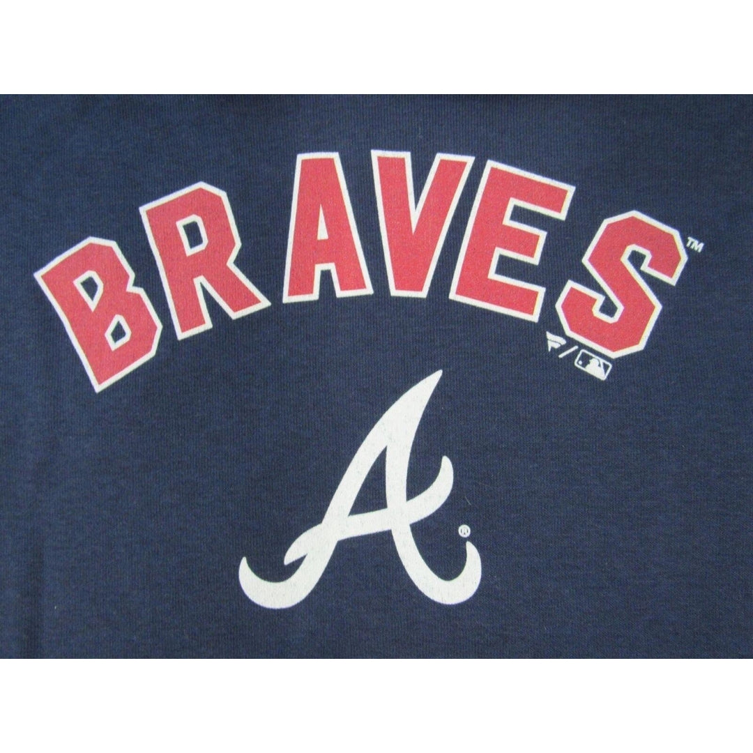 Atlanta Braves 27 Austin Riley Mens Size 3XL 3XLarge Navy Blue Hoodie Image 3