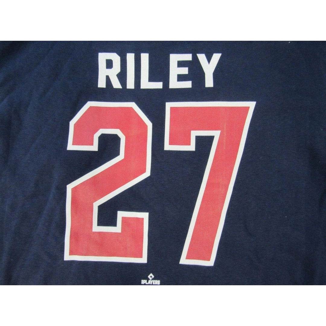 Atlanta Braves 27 Austin Riley Mens Size 3XL 3XLarge Navy Blue Hoodie Image 4