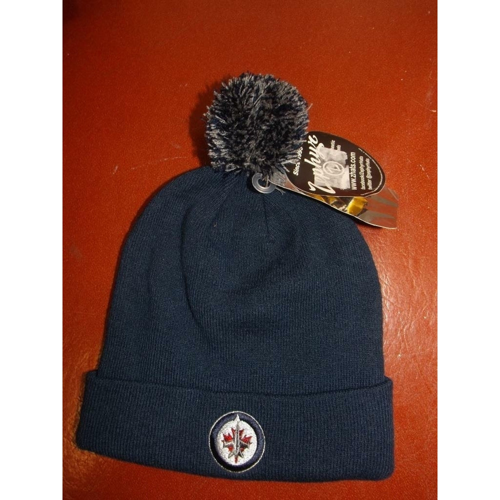 Winnipeg Jets Mens Size OSFA Blue Knit Cuffed Beanie Hat Image 2