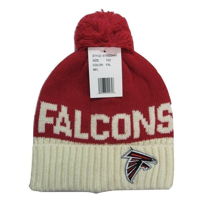 Atlanta Falcons Mens Size OSFA Red Cuffed Pom Beanie Hat Image 1