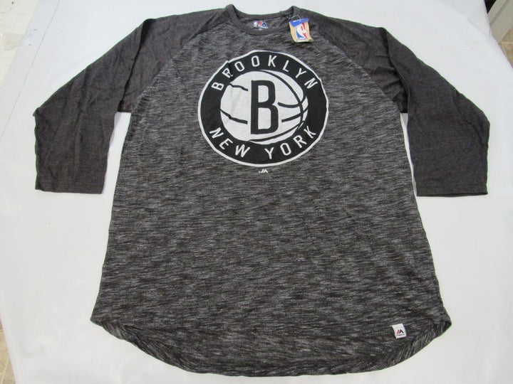 Brooklyn Nets Mens Size XL-Tall HeatheredGray Majestic 3/4 Sleeved Shirt Image 1