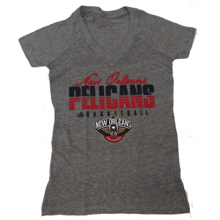 Orleans Pelicans Basketball Womens Size S Small Gray V-Neck Adidas Shirt Image 1