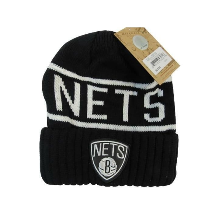 Brooklyn Nets Mens OSFA Mitchell and Ness Reflective Cuffed Thick Knit Beanie 25 Image 1