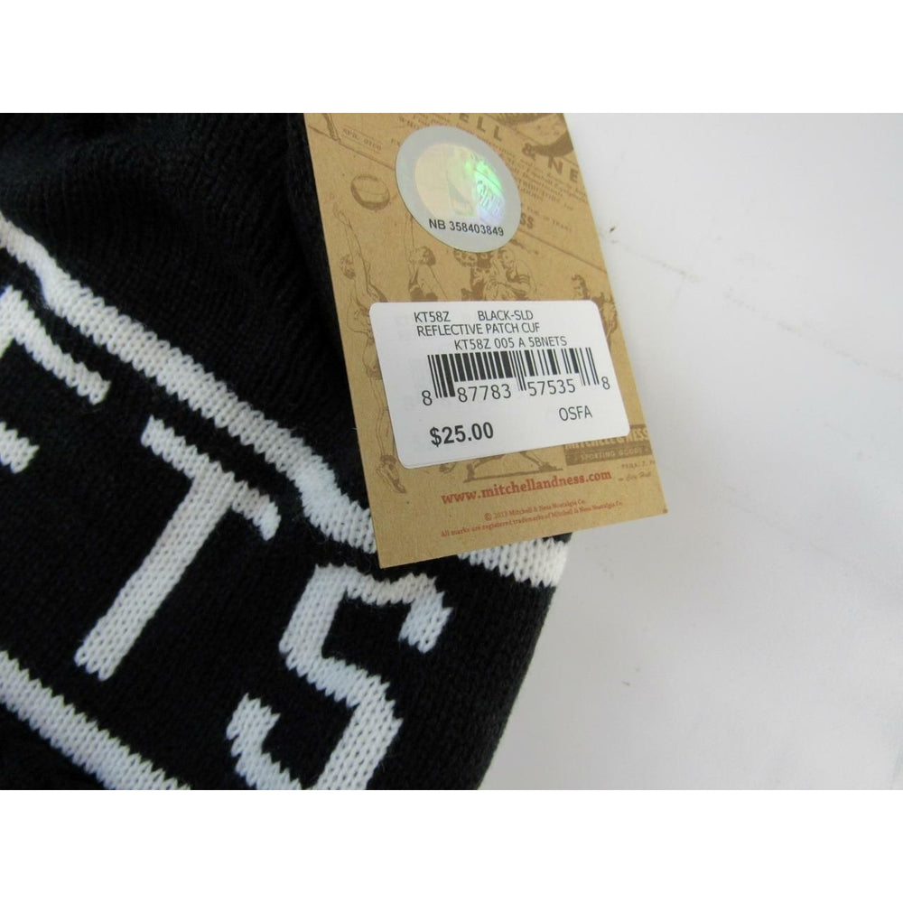 Brooklyn Nets Mens OSFA Mitchell and Ness Reflective Cuffed Thick Knit Beanie 25 Image 2