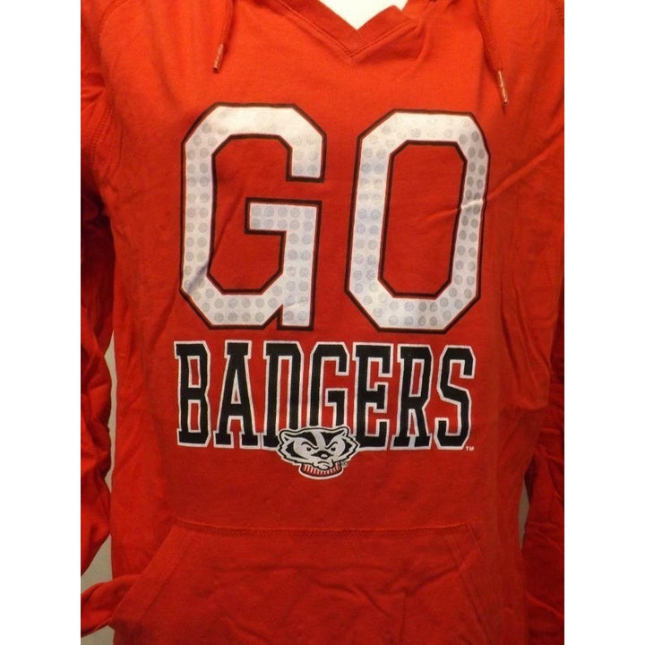 Wisconsin Badgers "Go Badgers" Womens Size M Medium Red hooded Shirt Image 2