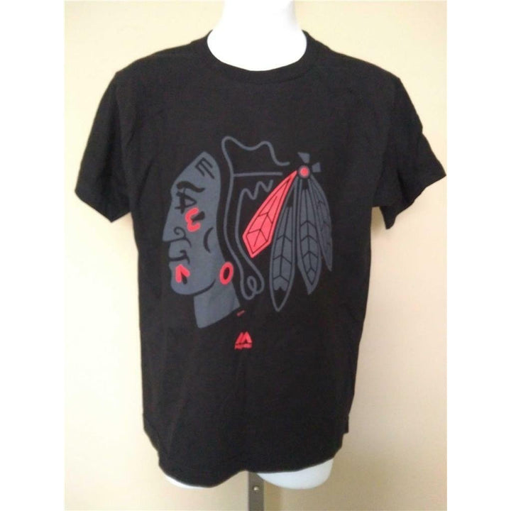 Chicago Blackhawks Youth Size M Medium Black Majestic Shirt Image 1