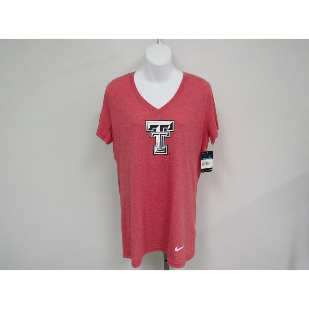 Texas Tech University Womens Size M Nike Dri-Fit Red V-Neck Shirt 34 Image 1