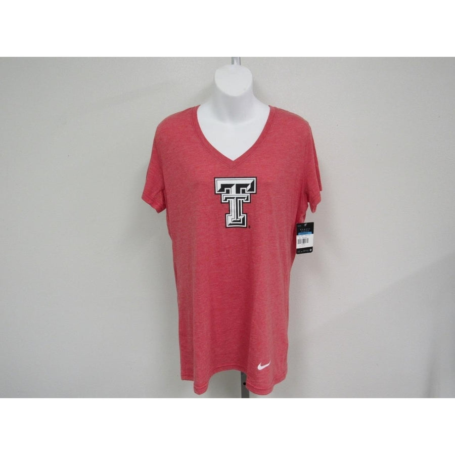 Texas Tech University Womens Size M Nike Dri-Fit Red V-Neck Shirt 34 Image 1