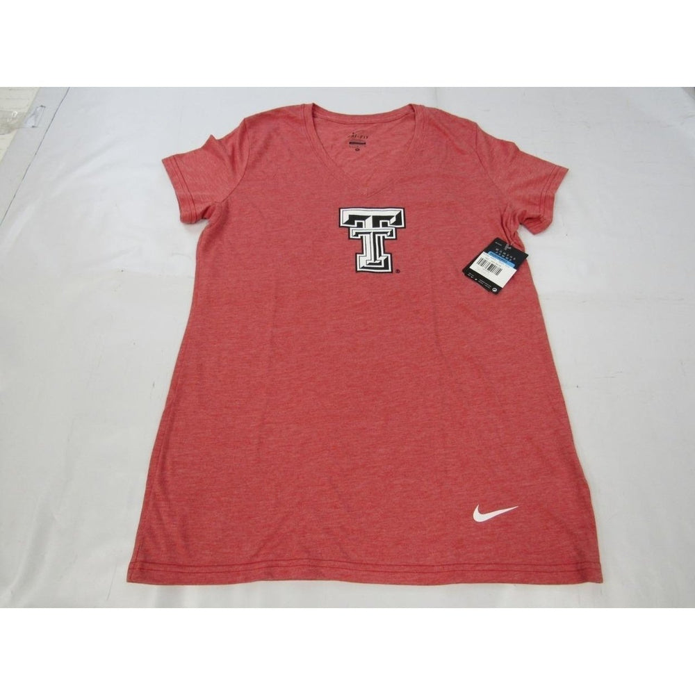 Texas Tech University Womens Size M Nike Dri-Fit Red V-Neck Shirt 34 Image 2