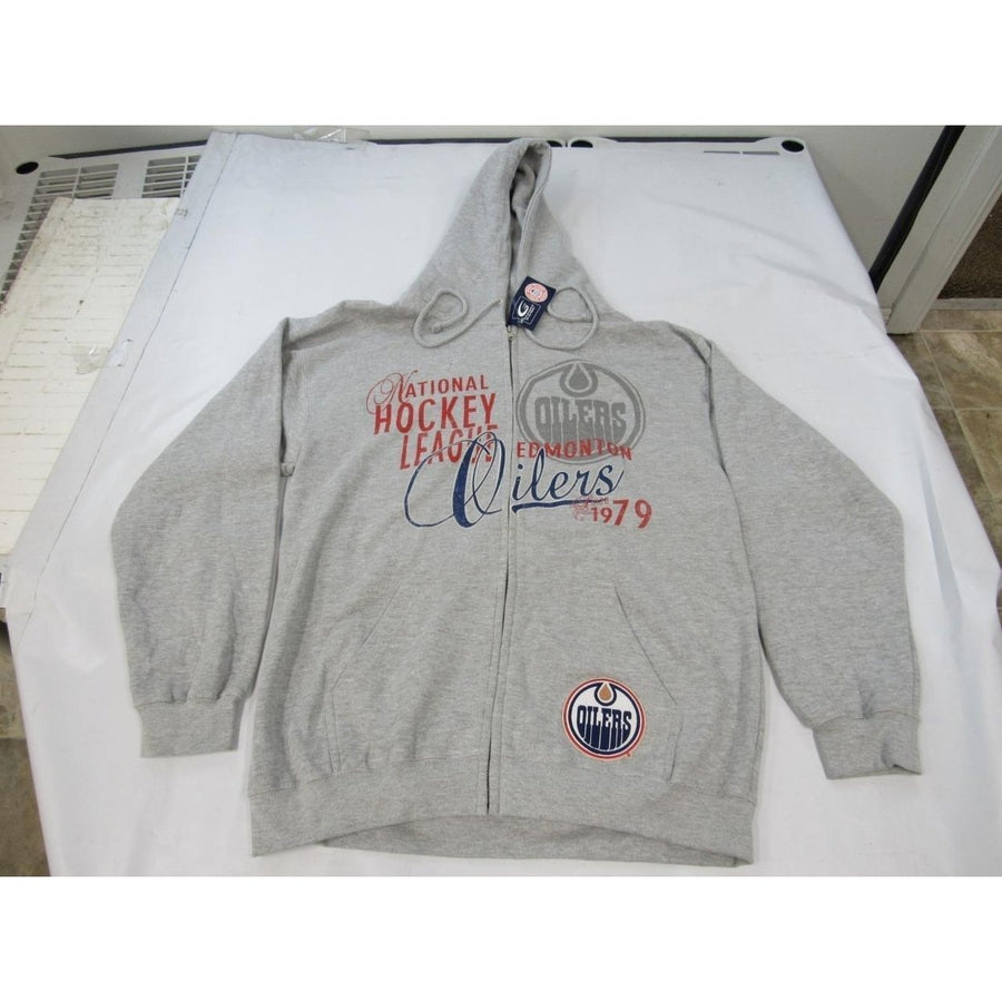 Edmonton Oilers 1979 Mens Size L Large Gray Full Zip Jacket with Hood Image 1