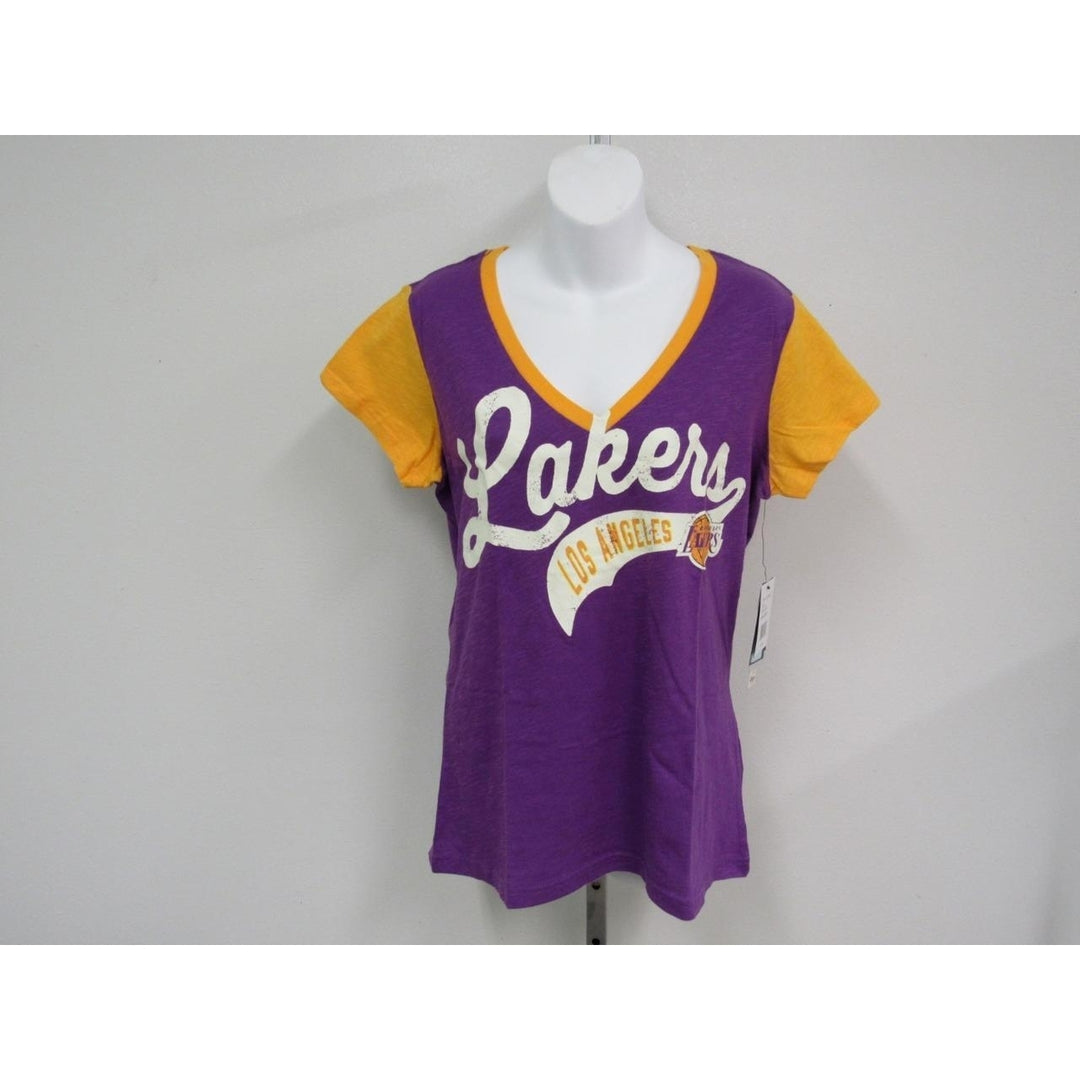 Los Angeles Lakers Womens Size L Purple Orange Shirt w/ Distressed Print 24 Image 1