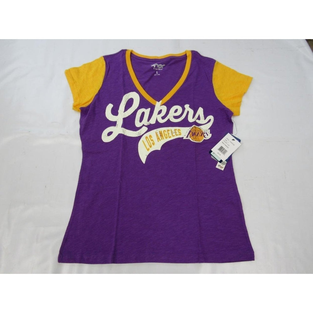 Los Angeles Lakers Womens Size L Purple Orange Shirt w/ Distressed Print 24 Image 2