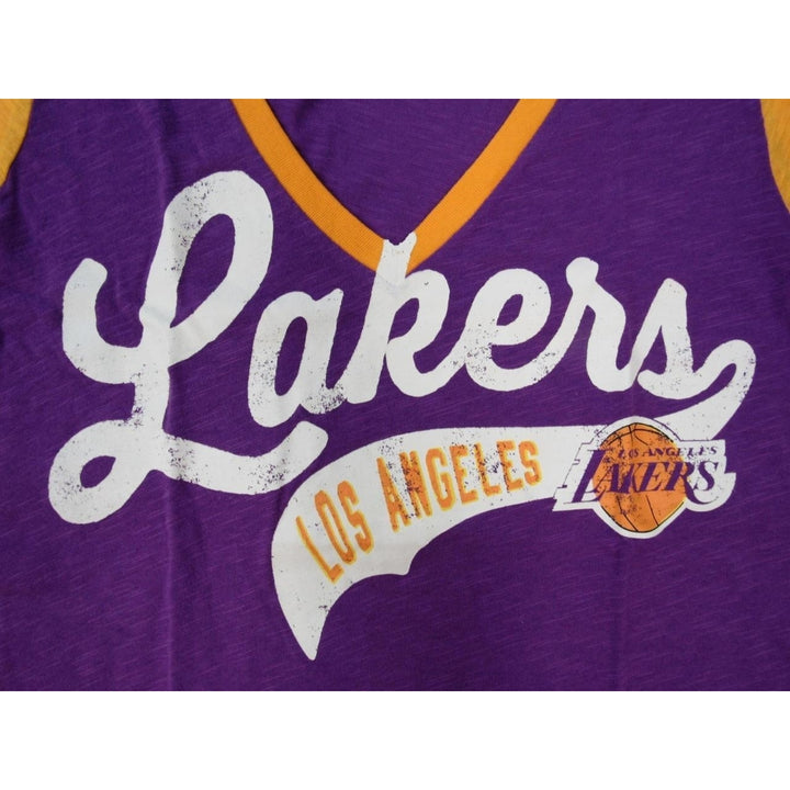 Los Angeles Lakers Womens Size L Purple Orange Shirt w/ Distressed Print 24 Image 4