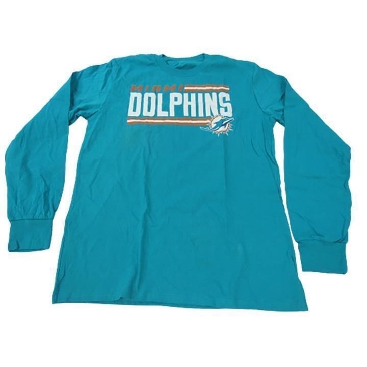 Miami Dolphins YOUTH Size 18/20 XL XLarge Long Sleeve Aqua Shirt Image 1