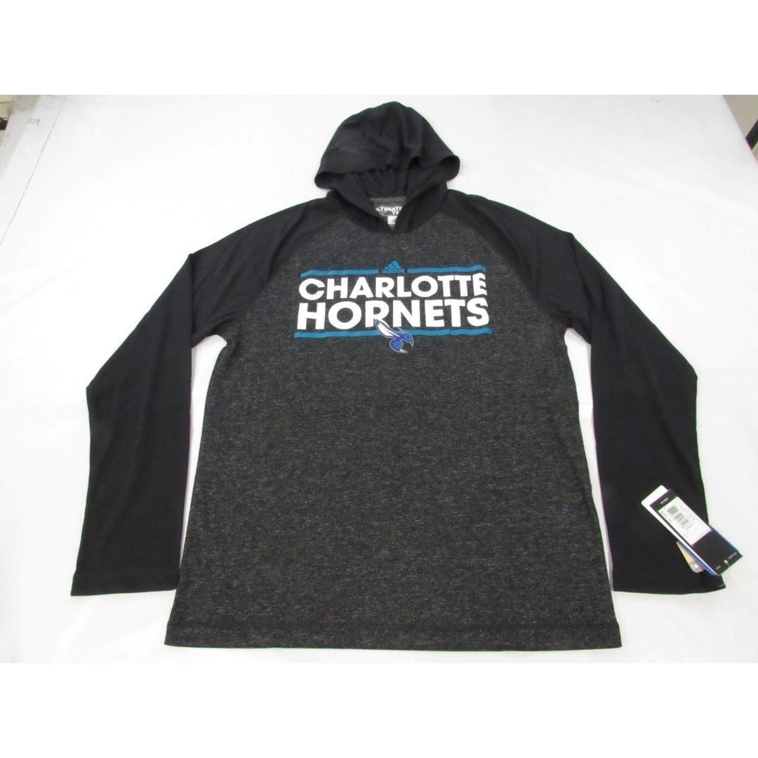 Charlotte Hornets Mens Size L Black Adidas Climalite Hoodie Shirt 45 Image 1