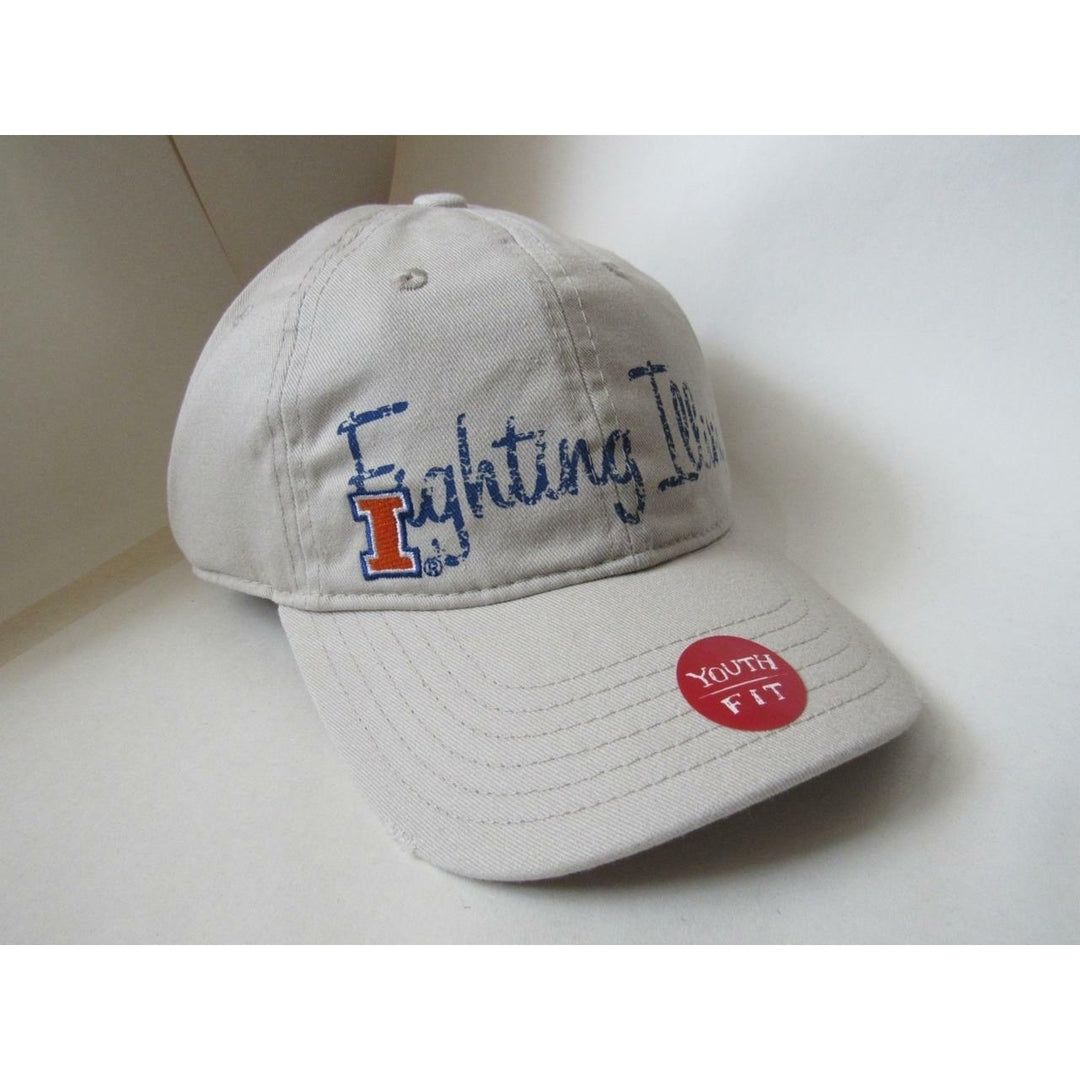 Illinois Fighting Illini Youth Fit OSFA Adjustable Tan Distressed Cap Hat Image 2