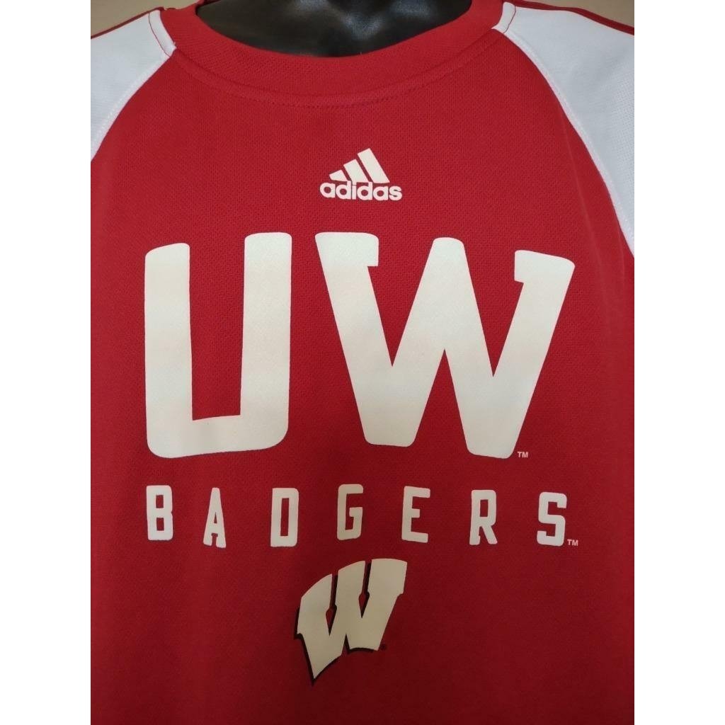 -Minor Flaw Wisconsin Badgers Mens Size L Large Red Adidas Athletic Shirt Image 2