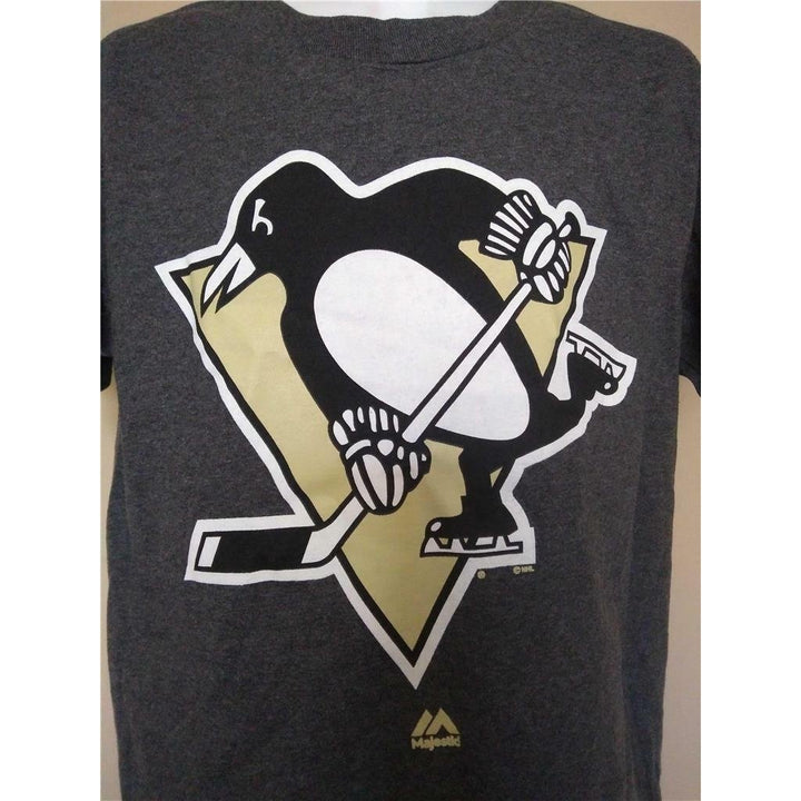 Pittsburgh Penguins Youth Size M Medium Gray Majestic Shirt Image 2