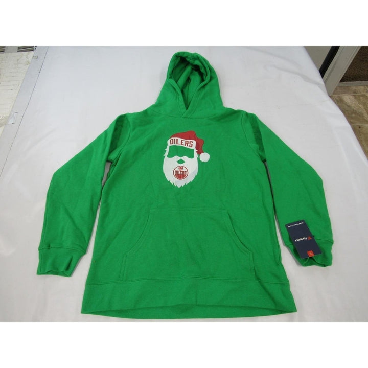 Edmonton Oilers Mens Size L Green Santa Hoodie Image 1