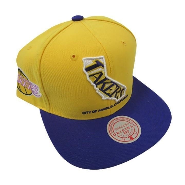 Team Insider Los Angeles Lakers Mens Mitchell and Ness Flatbrim Snapback Hat 32 Image 1